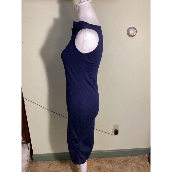 A Oei Studio Women's Navy Blue Draped Neck Bodycon Ruched Side Midi Dress Size 4 - Picture 6 of 12